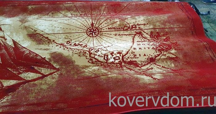 Ковер МОРСКОЙ древняя КАРТА МИРА-1 красно-бордовый 